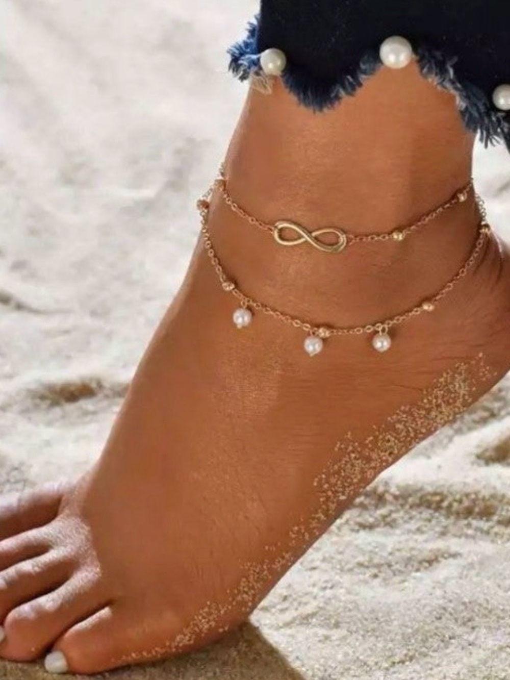 Delicate Gold Infinity & Pearl Anklet